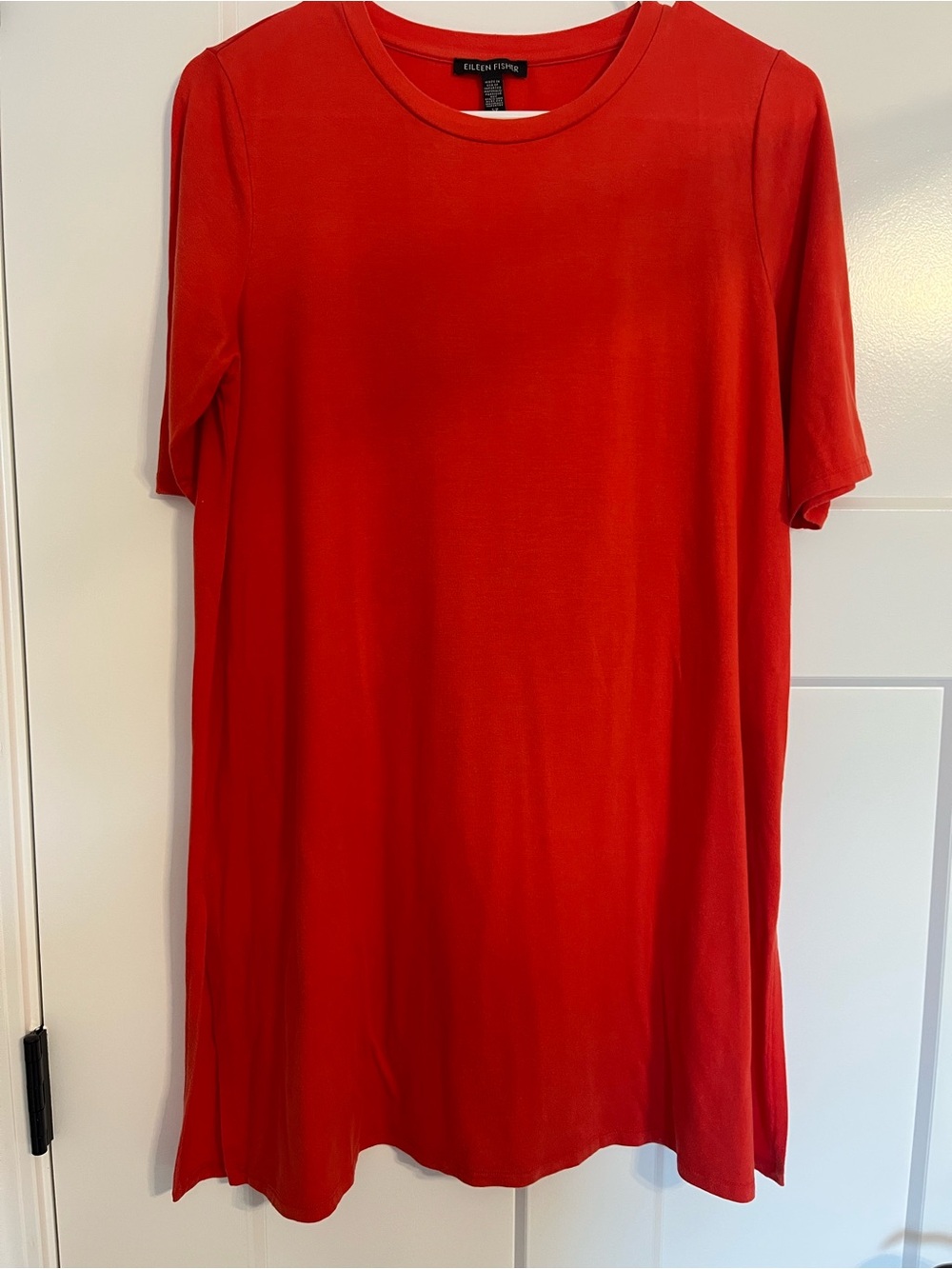 Eileen Fisher Red Lyocell Knit Short Sleeve Tunic Top - Made in USA